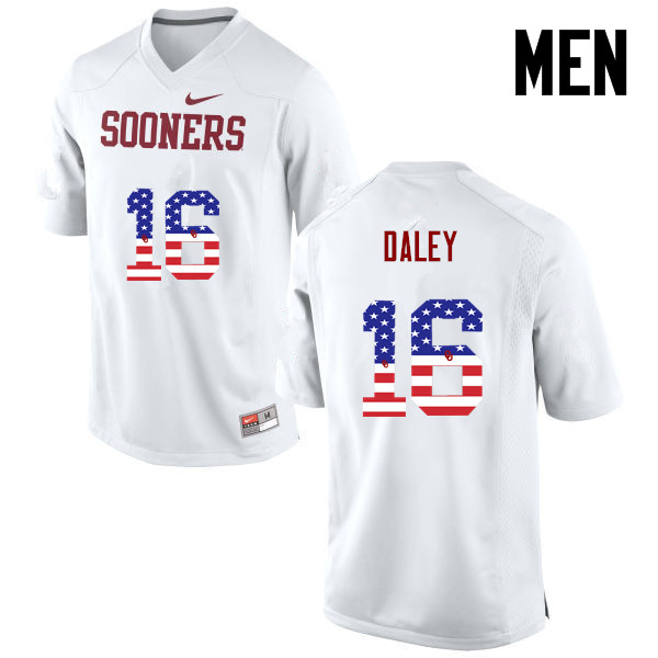 Men Oklahoma Sooners #16 KJakyre Daley College Football USA Flag Fashion Jerseys-White